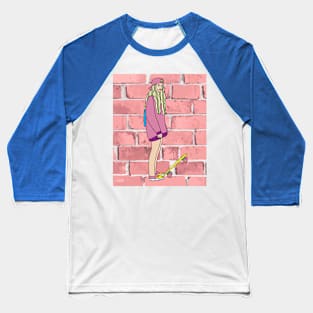 Retro Skateboarder Baseball T-Shirt